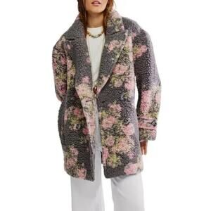 Free People Bali Sweet Attractions Sherpa Trench Coat Floral Sz Small NWT